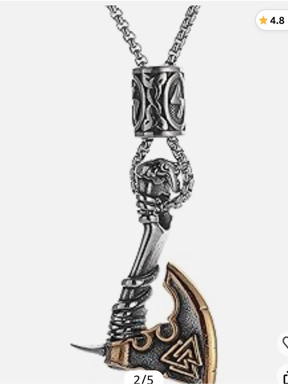Gold and silver toned two-color Viking battle ax pendant necklace. - Picture 2 of 4